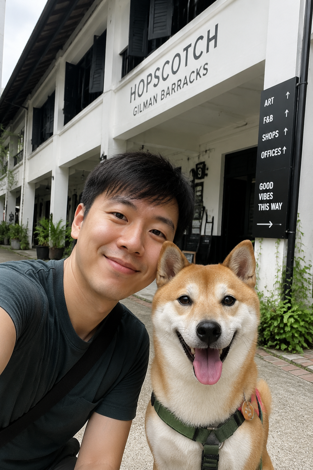 Original photo of a person with a dog before Ghibli-style AI conversion