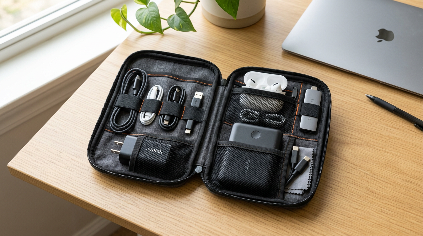 Compact tech organizer product input image for YouTube AI video ad example