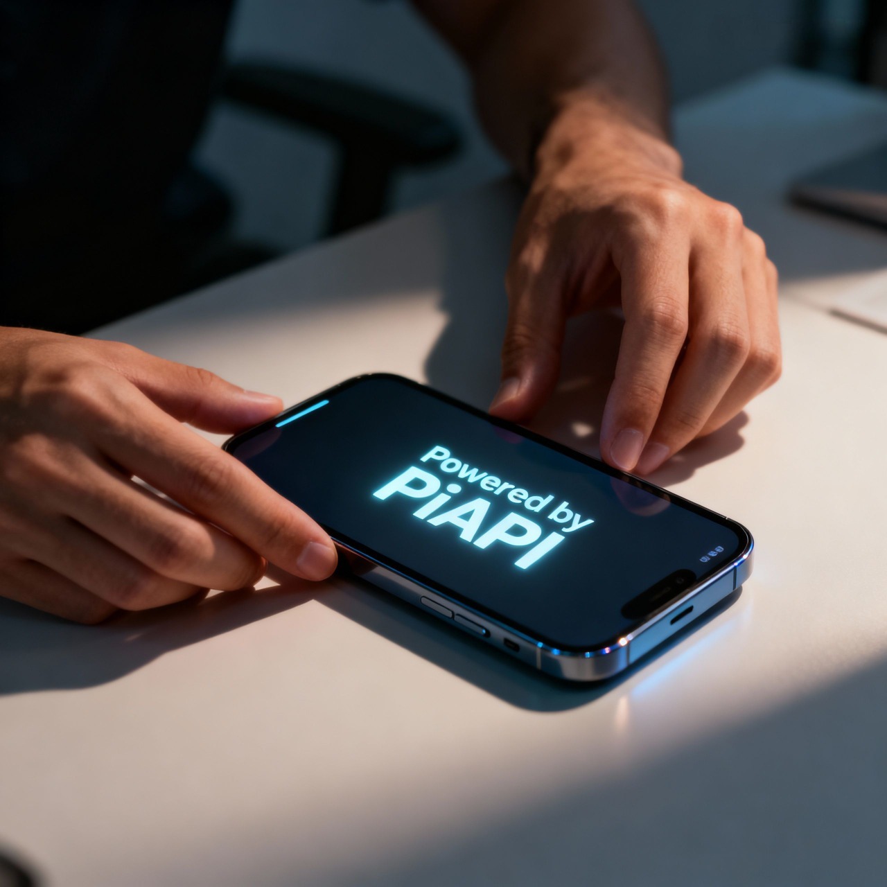 Designer arranging smartphone prototype (studio realism)