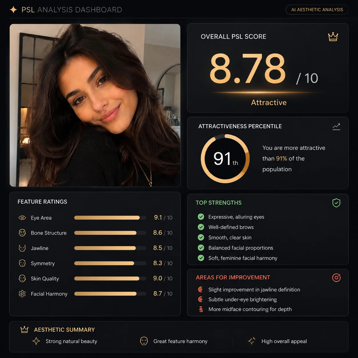 AI Face Rater PSL analysis dashboard preview