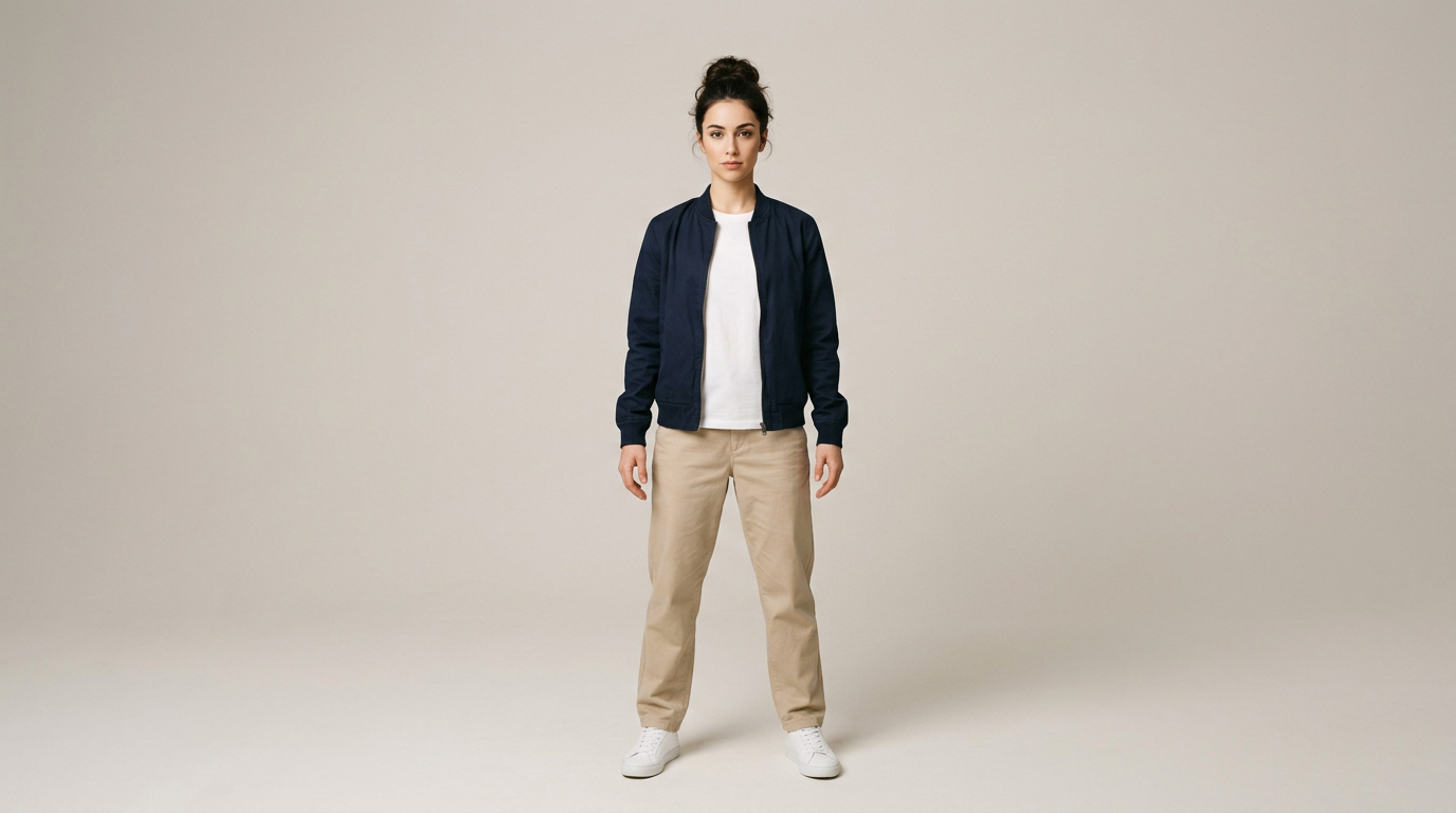 Full-body source photo with visible arms and legs used for an AI dance video