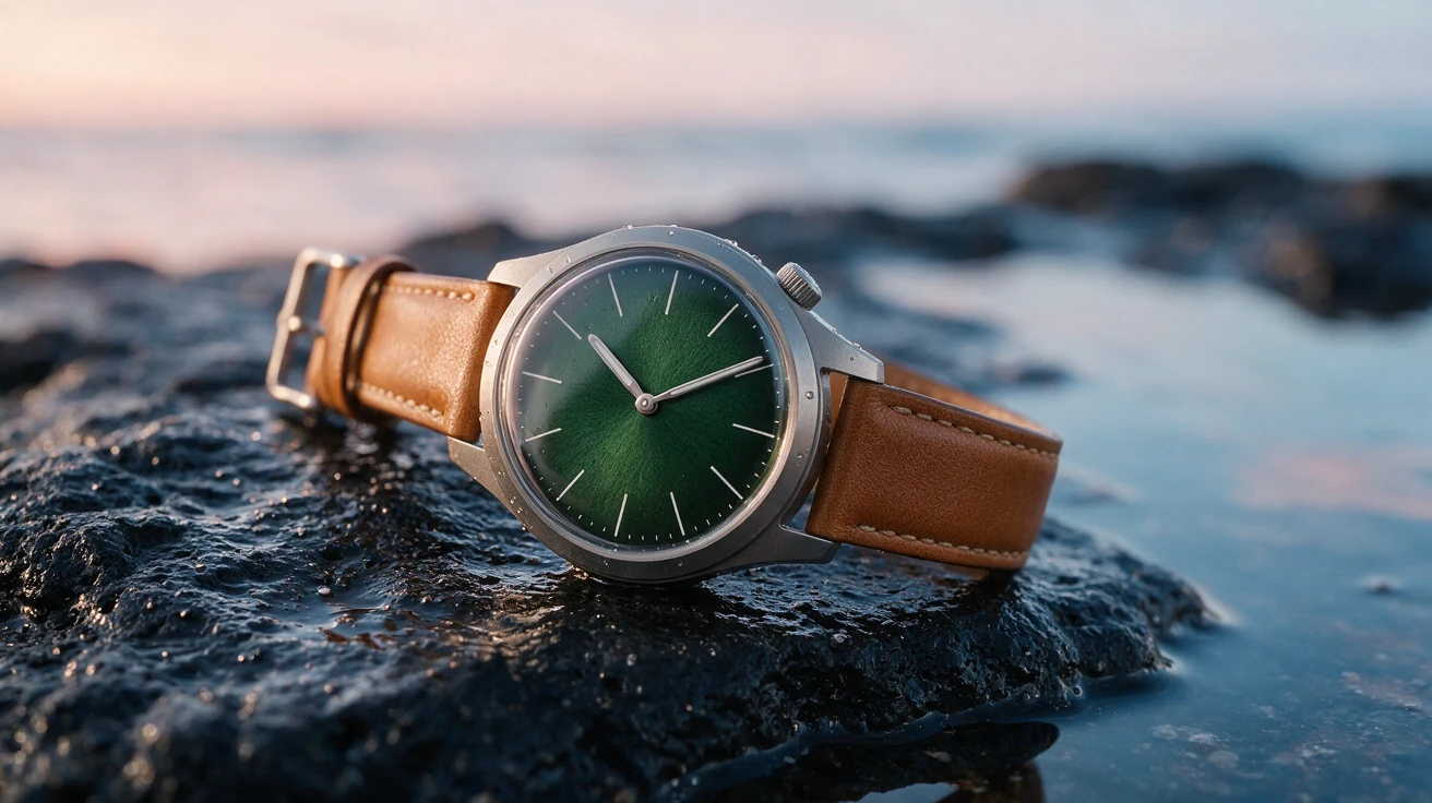 Seedream 5 Pro output showing a mechanical watch on wet basalt
