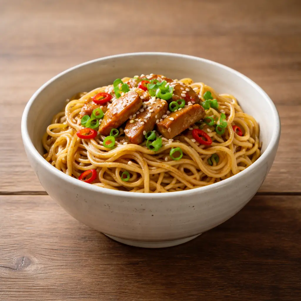 Ceramic bowl of noodles product photography